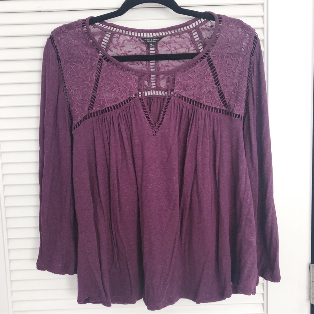 Lucky Brand Maroon Long Sleeve With Cutouts